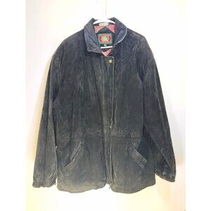 Authentic Imports Black Suede Zip/Button Lined Point Collar Jacket Pockets XL